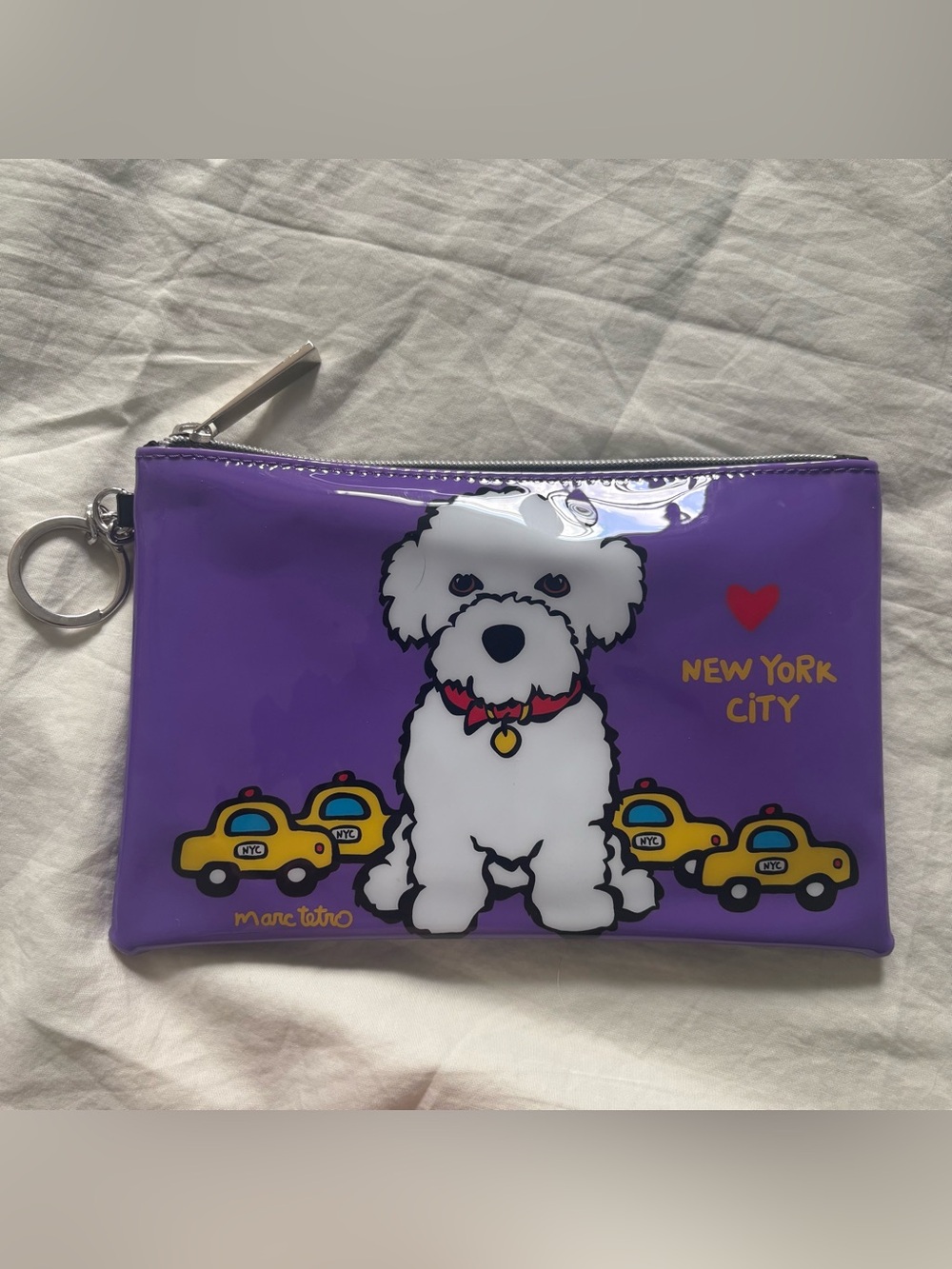 Marc Tetro Heart Bichon Frise Dog NYC Purple Zippered Cosmetic Bag Pouch